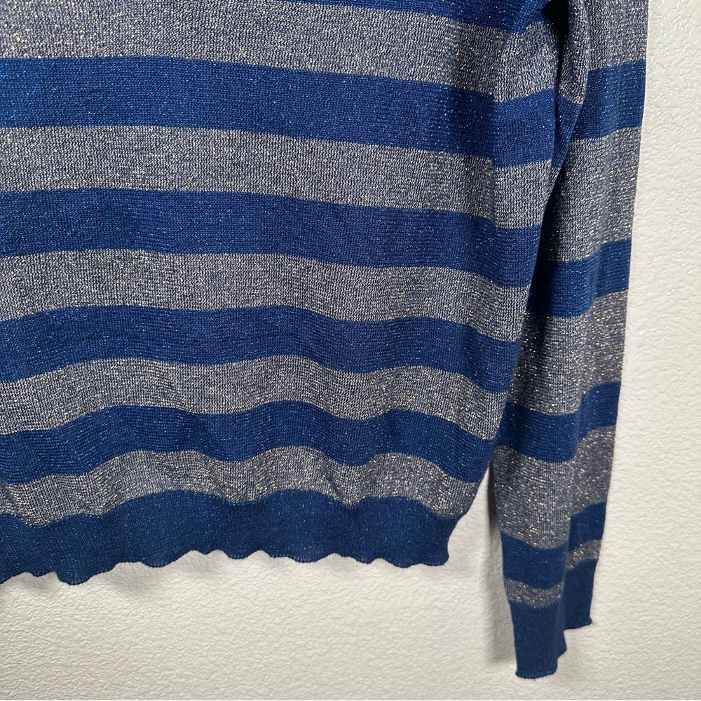 Anthropologie Striped Shimmer Polo‎ Blue Sz Medium - Picture 5 of 11